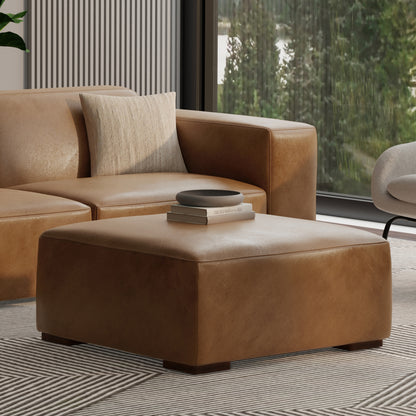 Caramel Brown Genuine Leather | Rex Ottoman in Genuine Leather