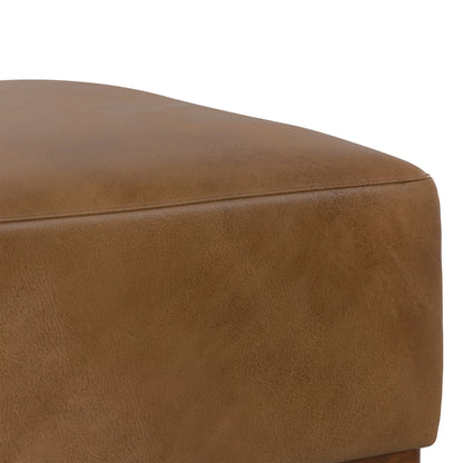 Caramel Brown Genuine Leather | Rex Ottoman in Genuine Leather