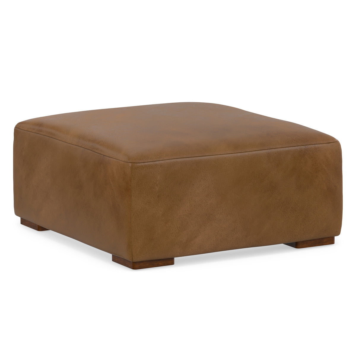 Caramel Brown Genuine Leather | Rex Ottoman in Genuine Leather