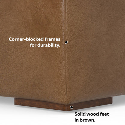 Caramel Brown Genuine Leather | Rex Ottoman in Genuine Leather