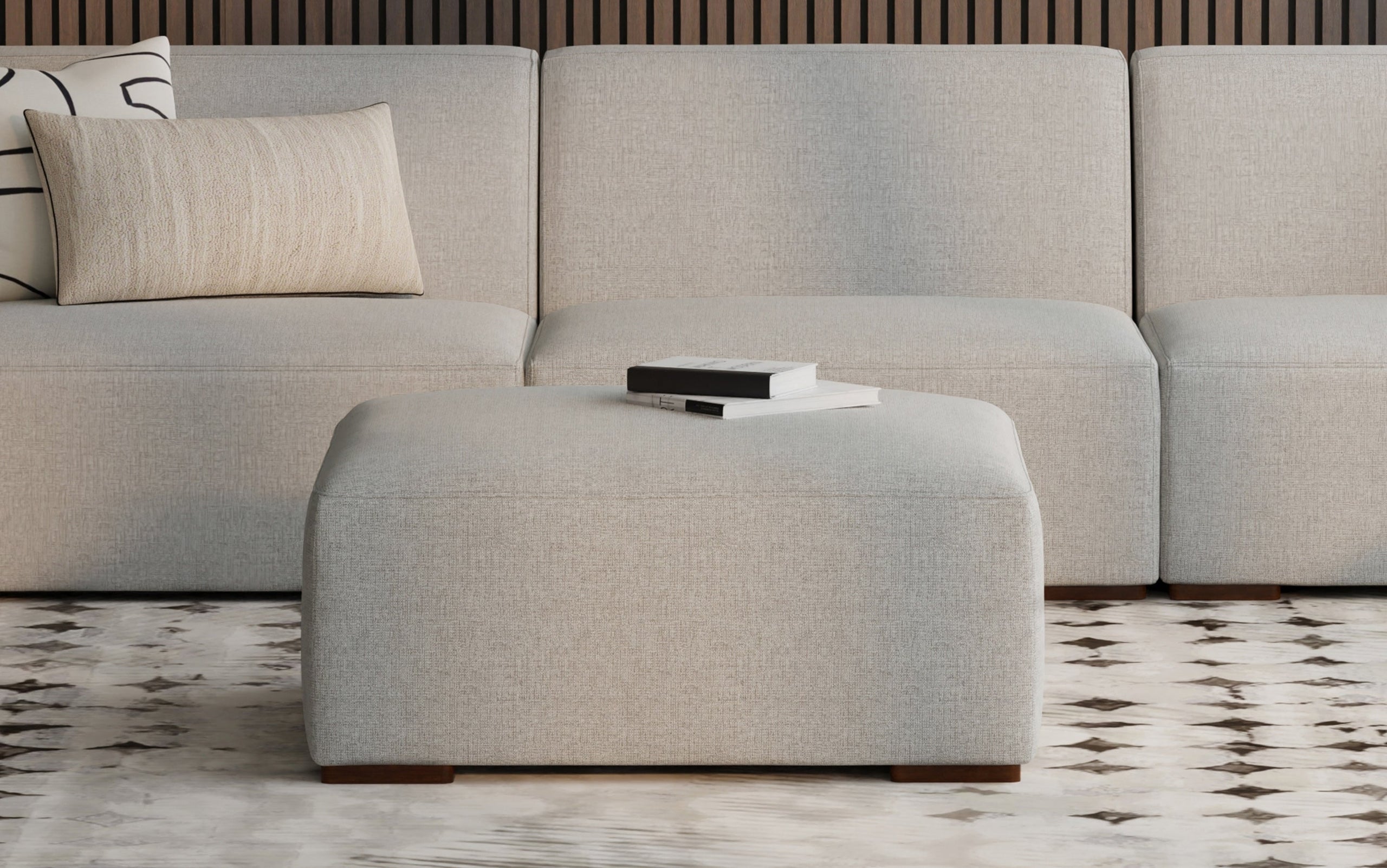 Pale Grey Performance Grey | Rex Ottoman in Performance Fabric