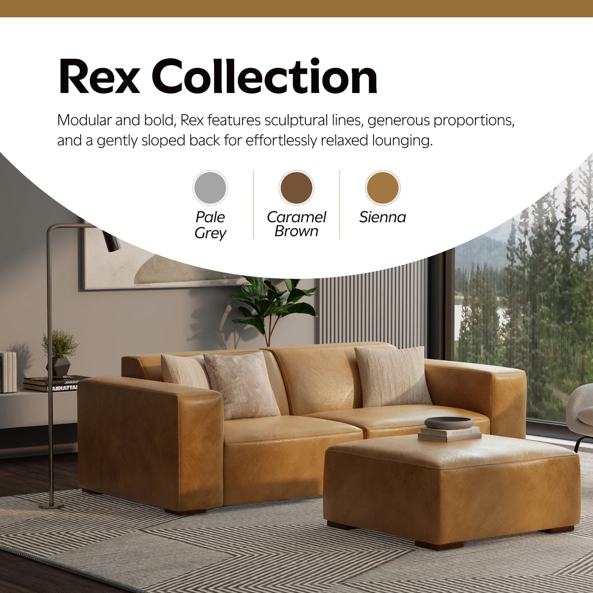 Sienna Genuine Leather | Rex Ottoman in Genuine Leather