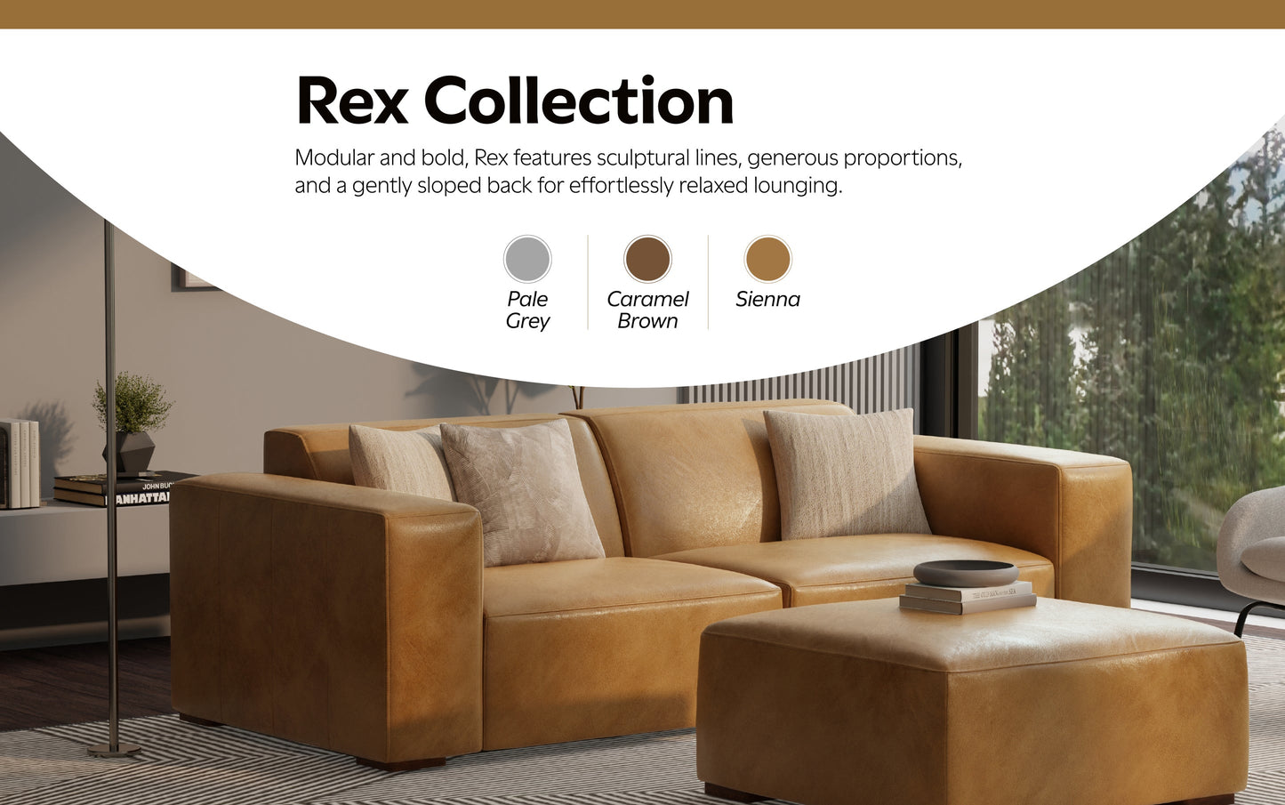 Sienna Genuine Leather | Rex Ottoman in Genuine Leather