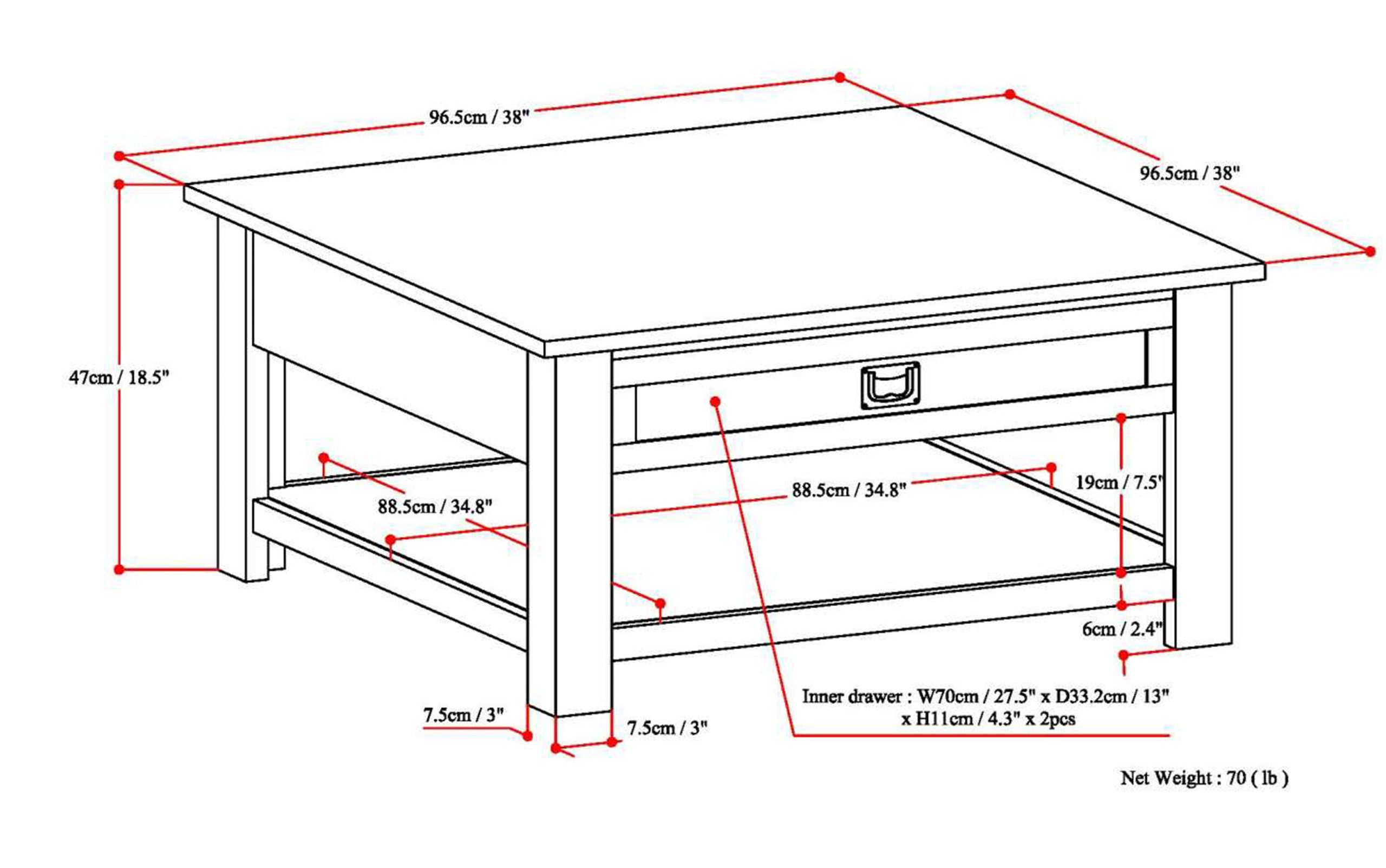 Distressed Charcoal Brown | Monroe Square Coffee Table