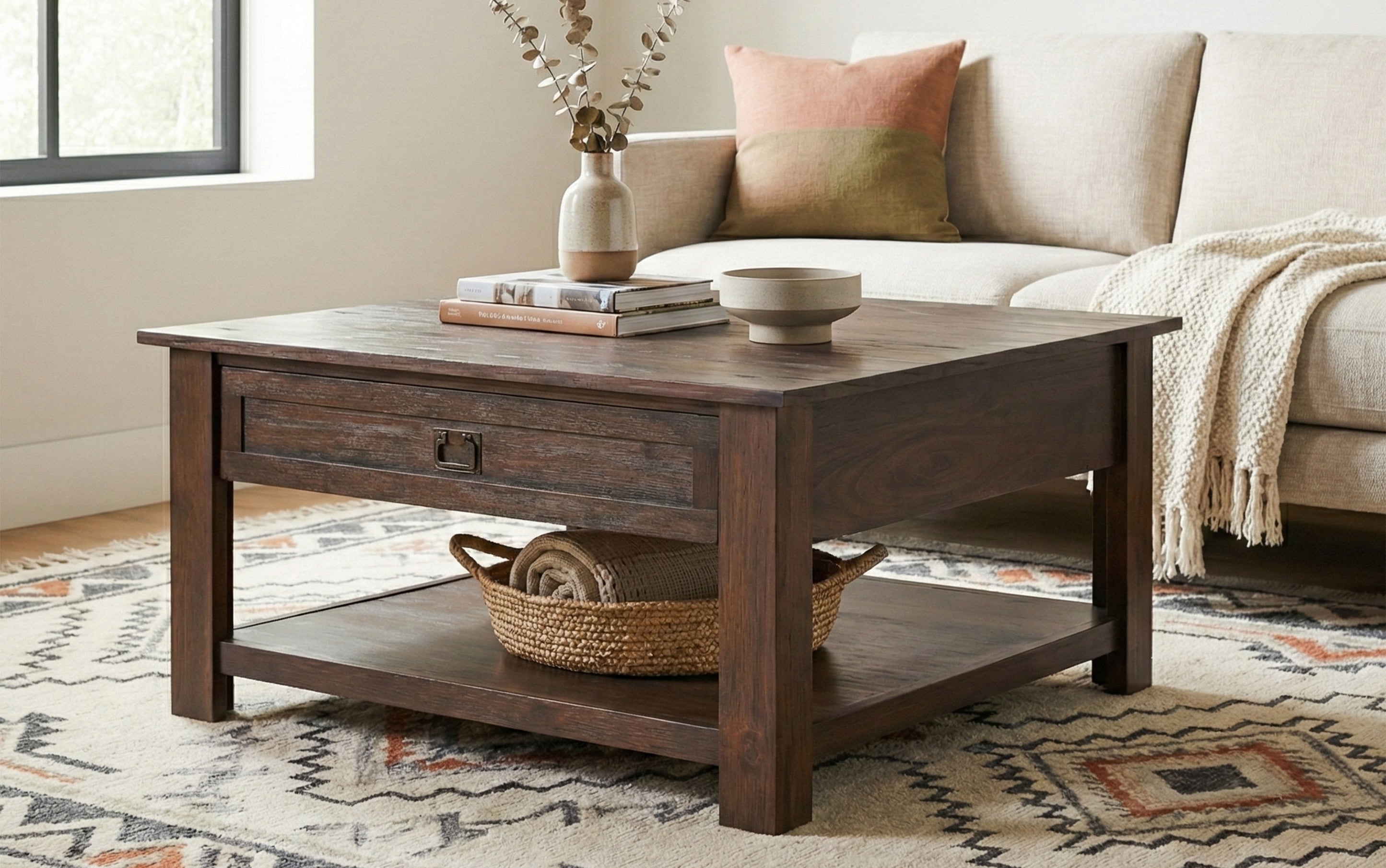 Square Acacia Coffee Table | Monroe Square Coffee Table – Simpli Home