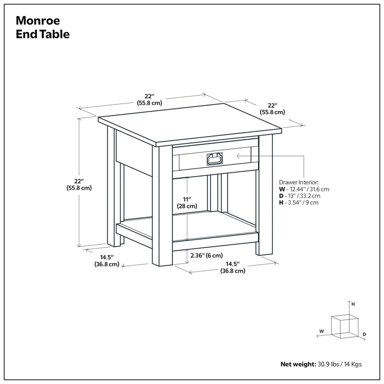 Distressed Grey | Monroe End Table in Acacia