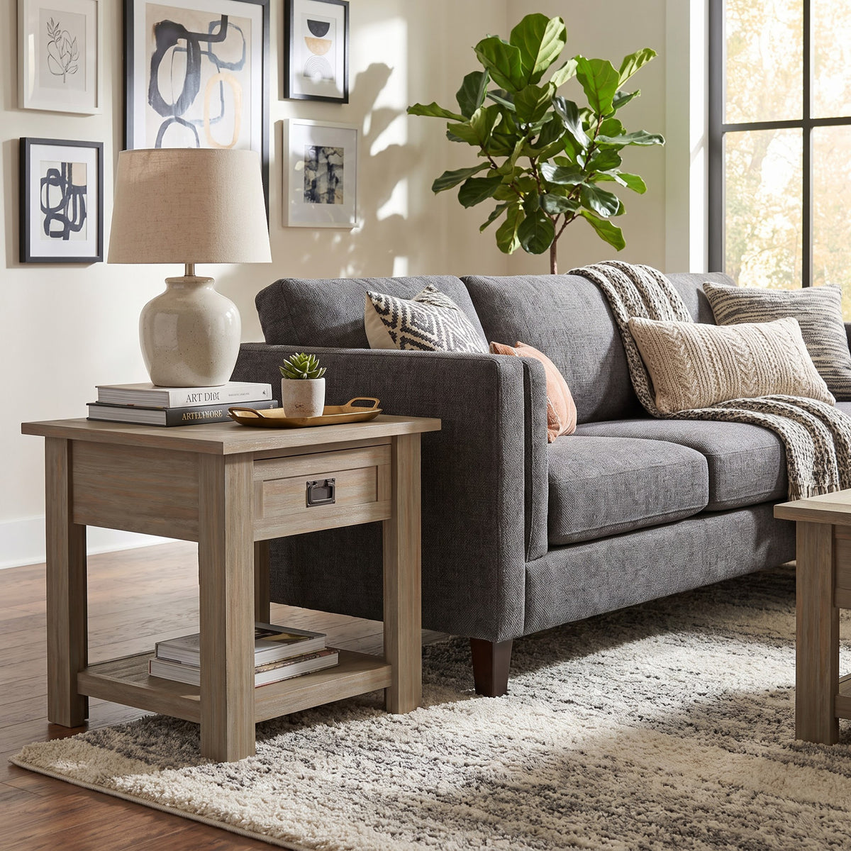 Distressed Grey | Monroe End Table in Acacia