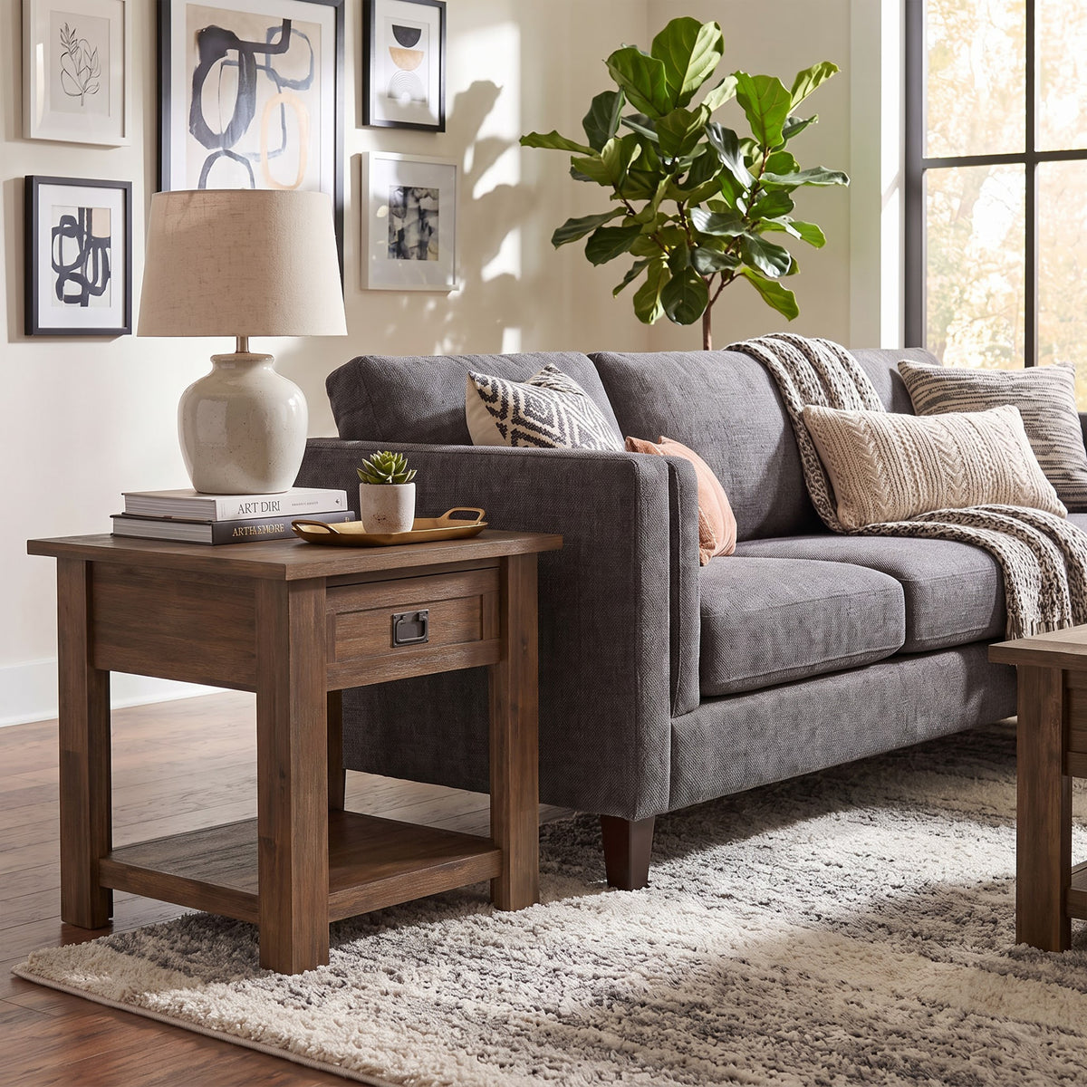 Rustic Natural Aged Brown | Monroe End Table in Acacia