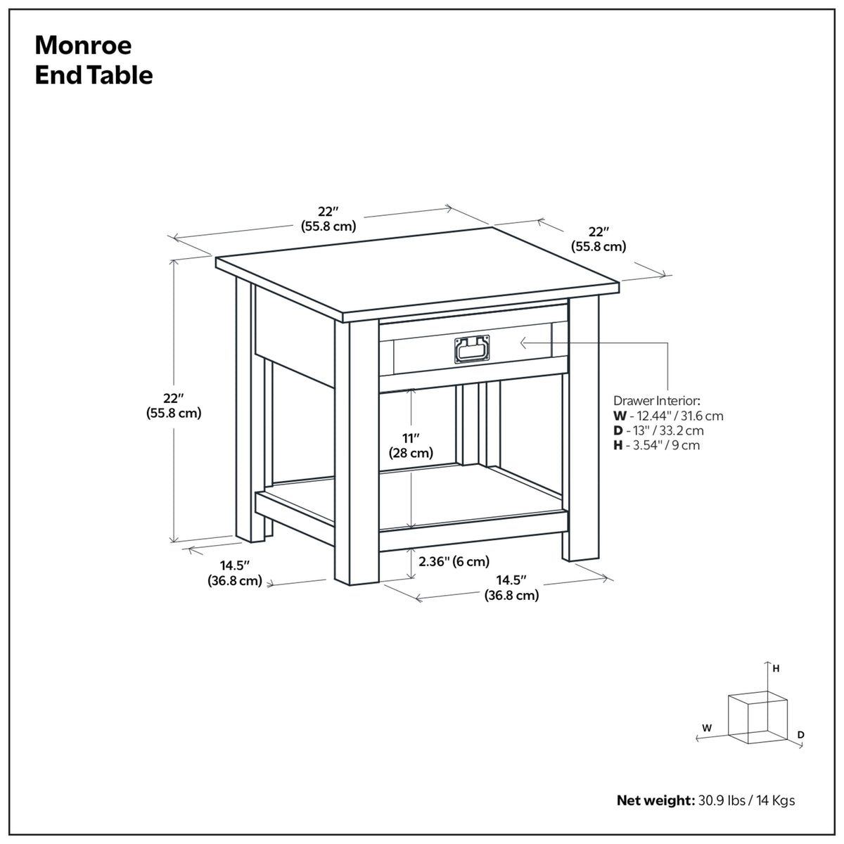 Distressed Charcoal Brown | Monroe End Table in Acacia