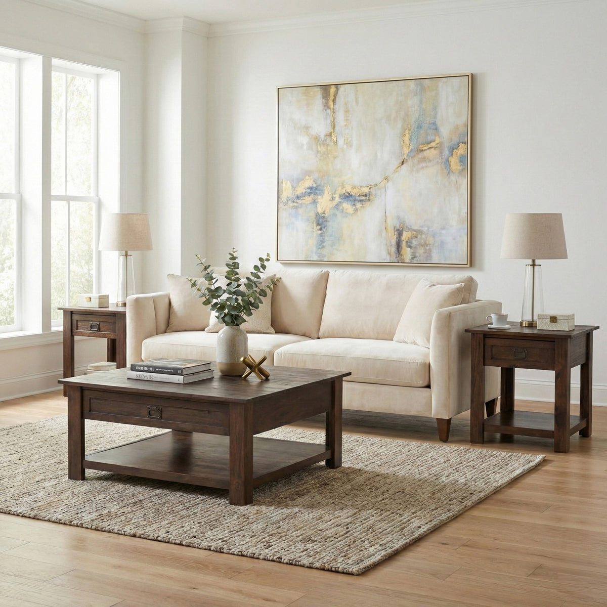 Distressed Charcoal Brown | Monroe End Table in Acacia
