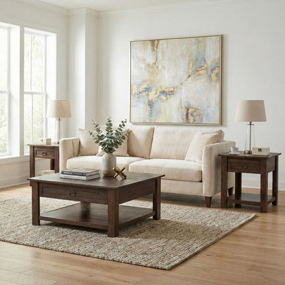 Distressed Charcoal Brown | Monroe End Table in Acacia