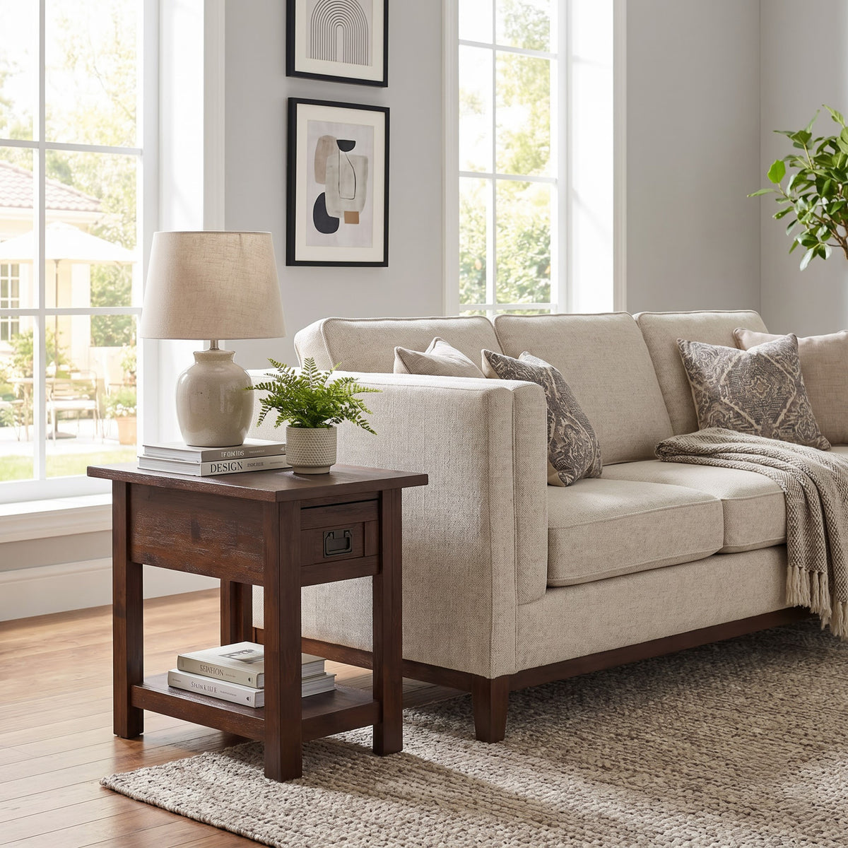 Distressed Charcoal Brown | Monroe Narrow Side Table in Acacia