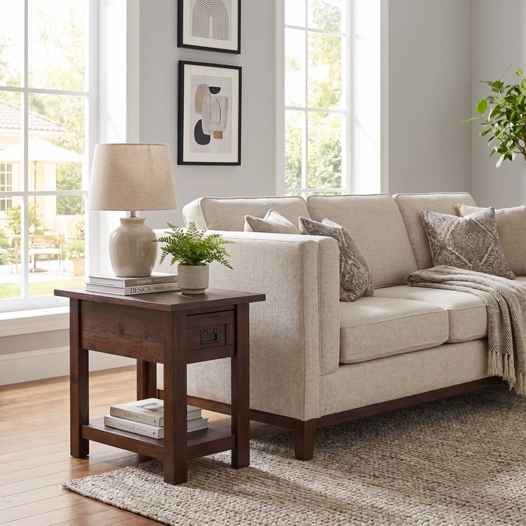 Distressed Charcoal Brown | Monroe Narrow Side Table in Acacia