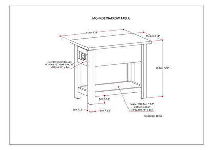 Rustic Natural Aged Brown | Monroe Narrow Side Table