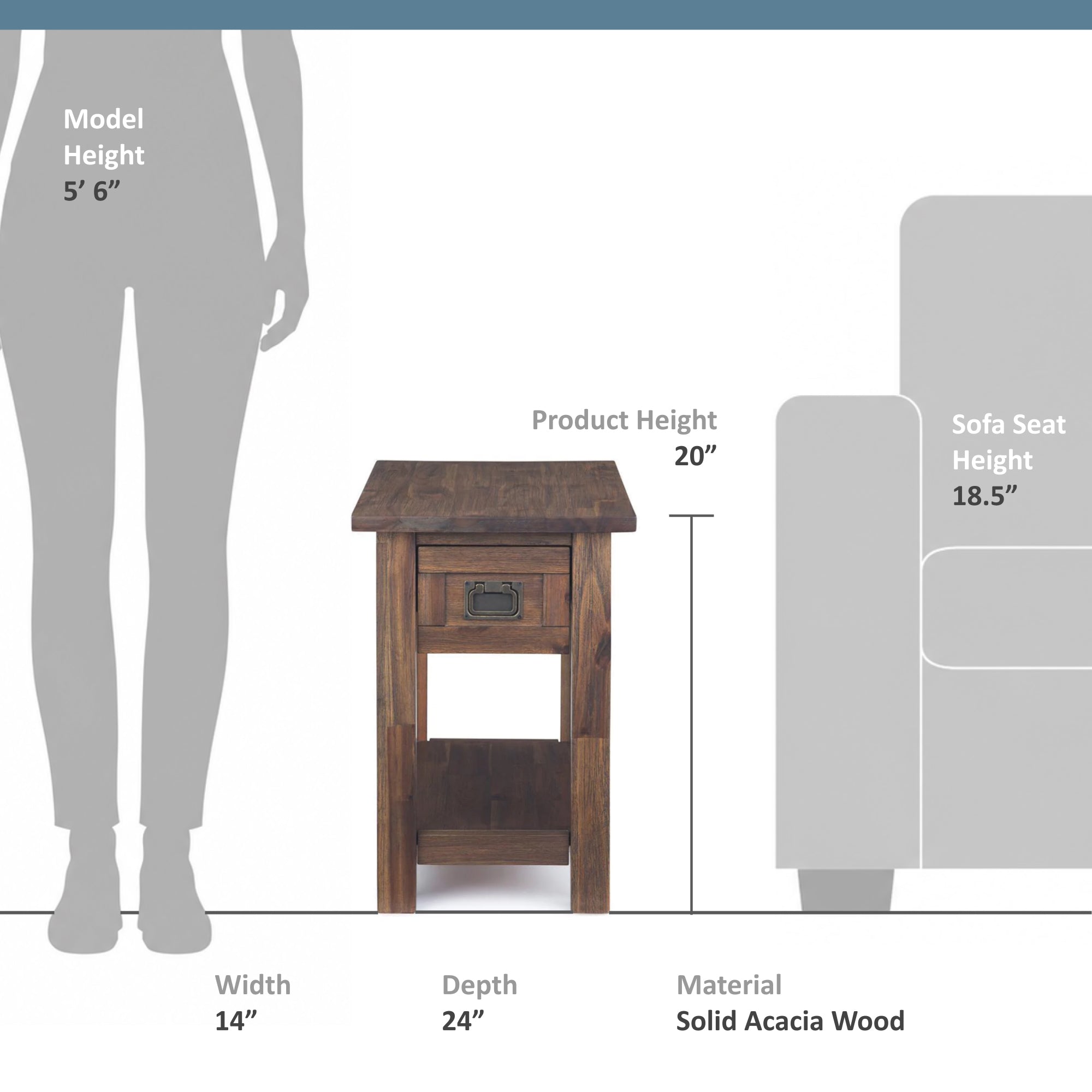 Rustic Natural Aged Brown | Monroe Narrow Side Table