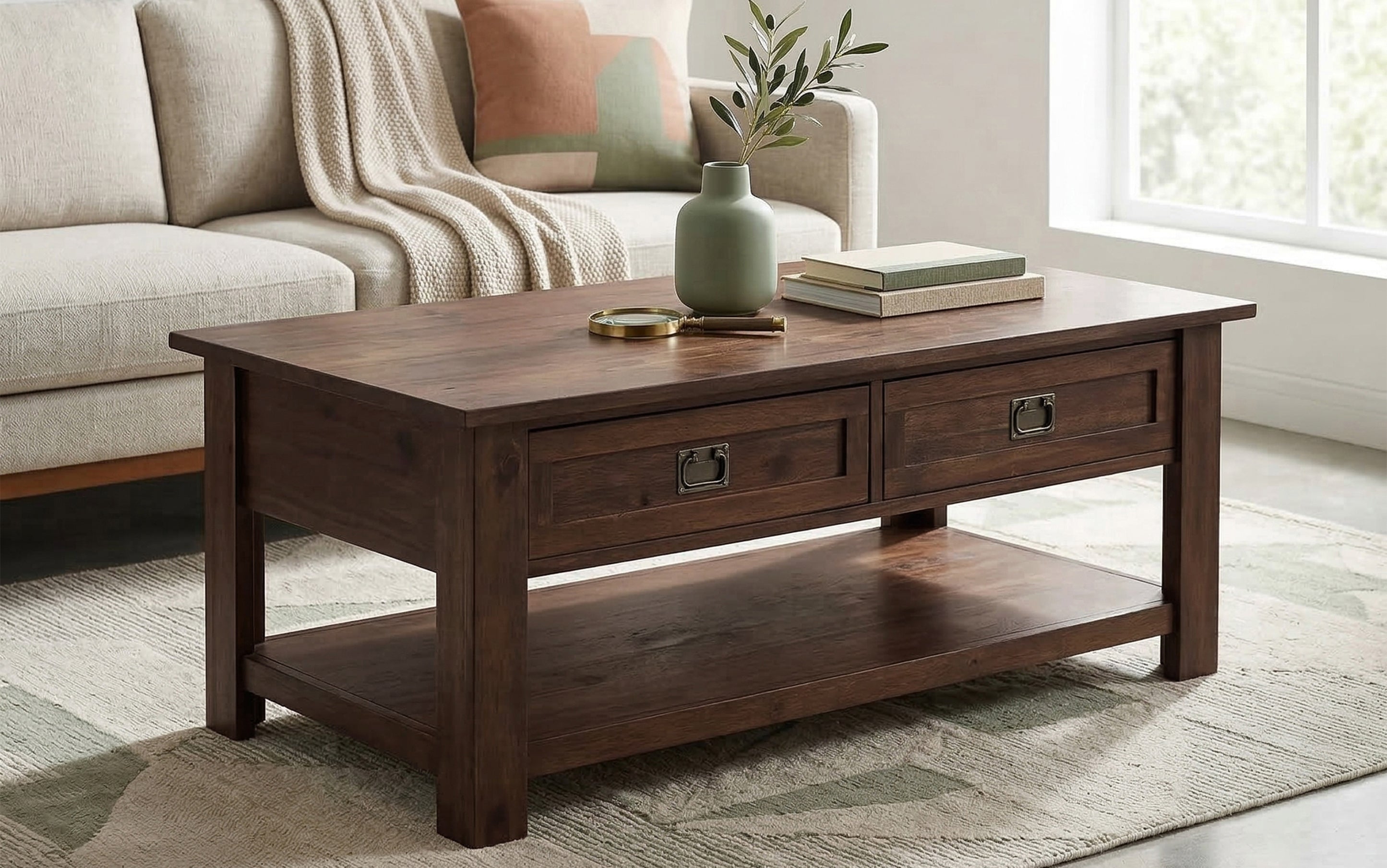 Monroe 48 inch Wide Solid Acacia Wood Rectangular Coffee Table