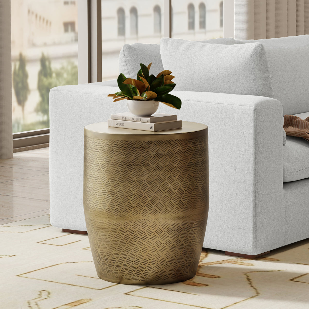 Antique Gold Web Pattern | Johnsen 18 inch Cross Hatch Pattern Accent Table