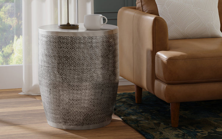 Antique Silver Web Pattern | Johnsen 18 inch Cross Hatch Pattern Accent Table