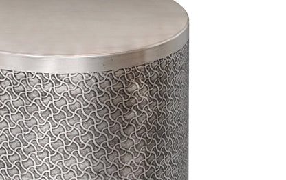 Antique Silver Web Pattern | Johnsen 18 inch Cross Hatch Pattern Accent Table