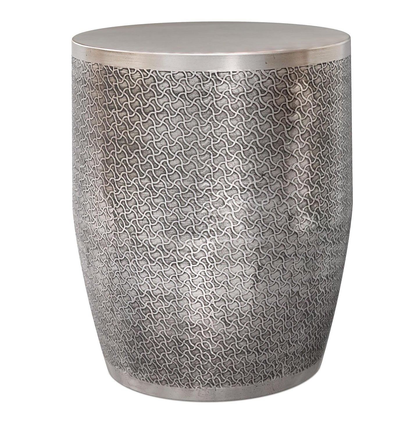 Antique Silver Web Pattern | Johnsen 18 inch Cross Hatch Pattern Accent Table