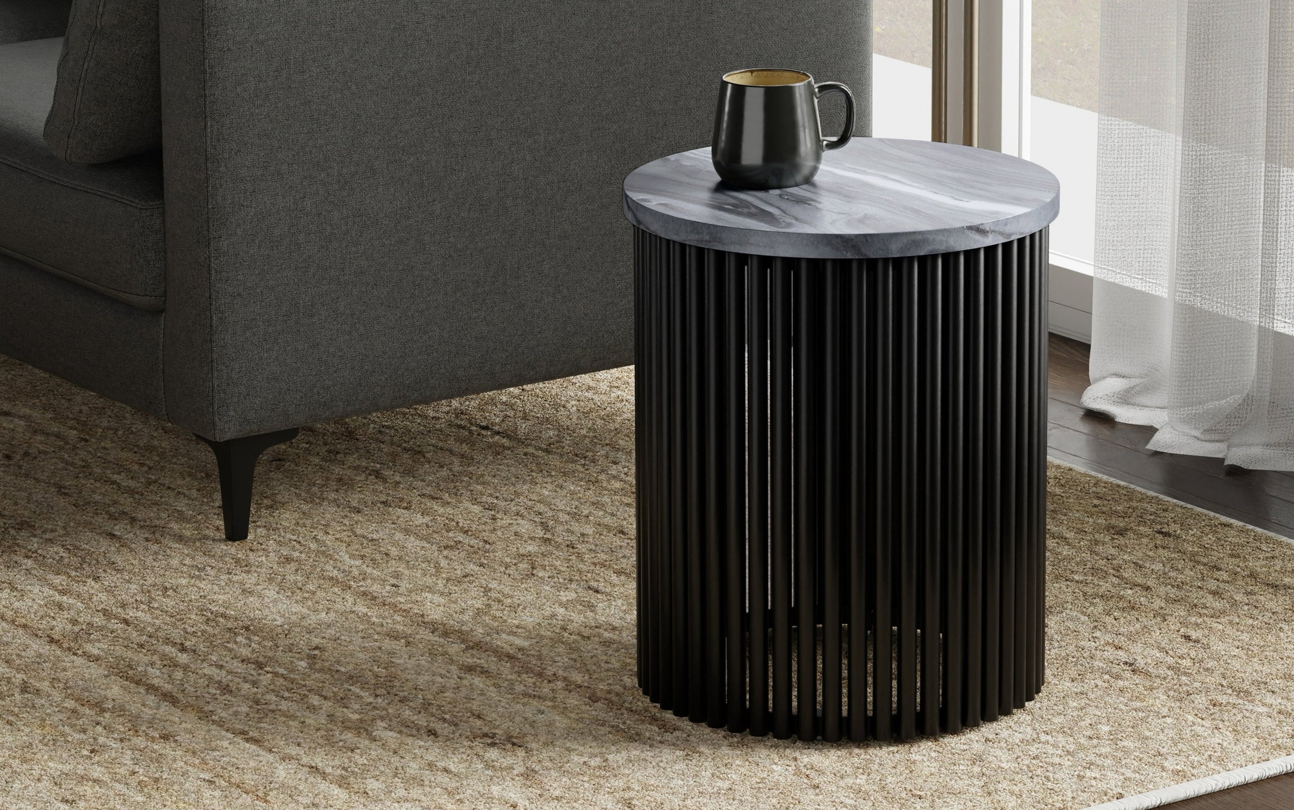 Black Marble and Black Marble | Demy Metal and Wood Accent Table