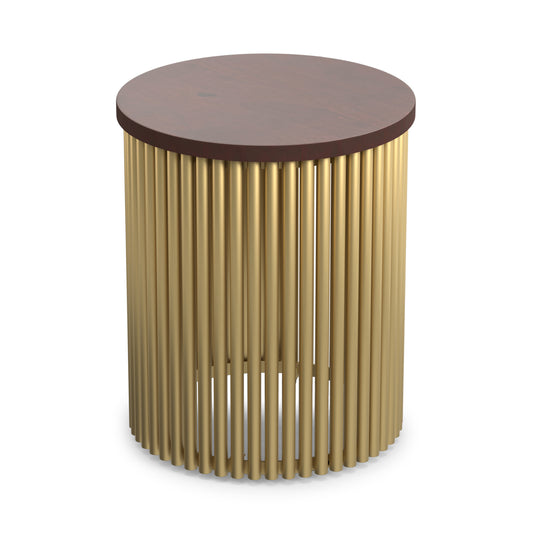 Cognac and Gold Wood | Demy 18 inch Metal and Wood Accent Table