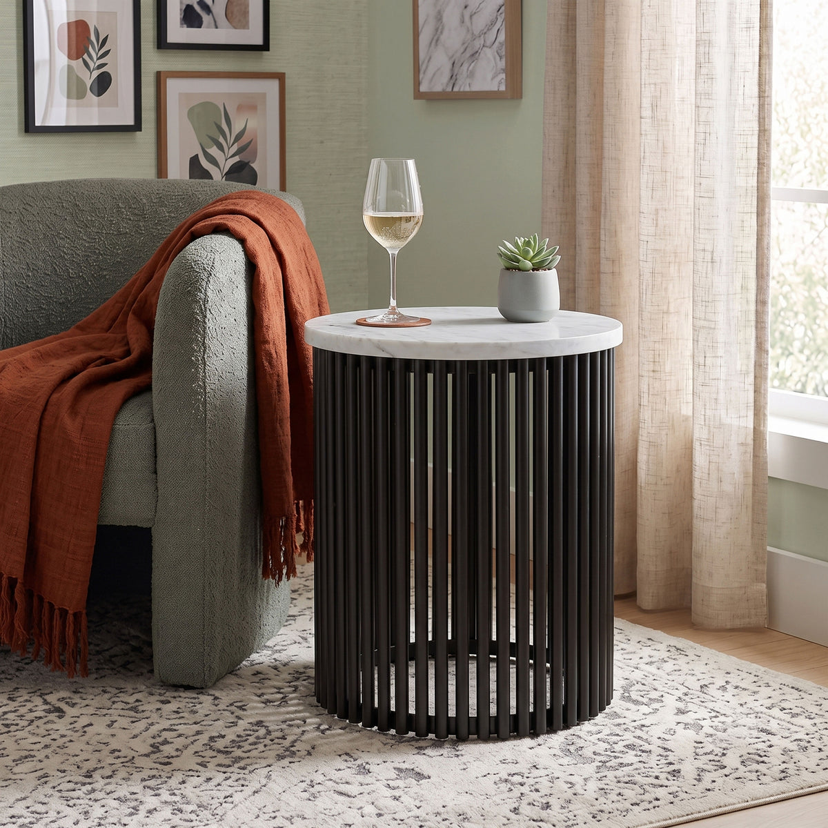 White Marble/Black Marble | Demy 18 inch Metal Accent Table