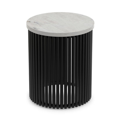 White Marble/Black Marble | Demy 18 inch Metal Accent Table