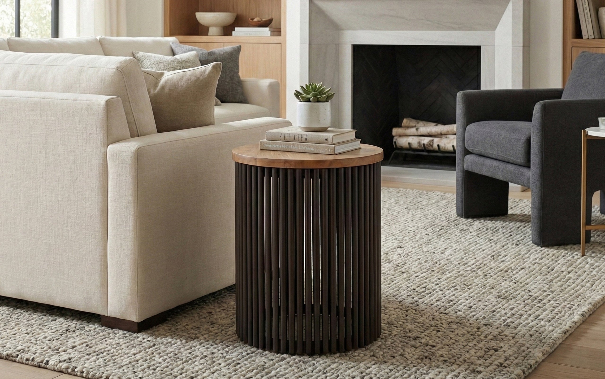 Natural and Black Wood | Demy Metal and Wood Accent Table
