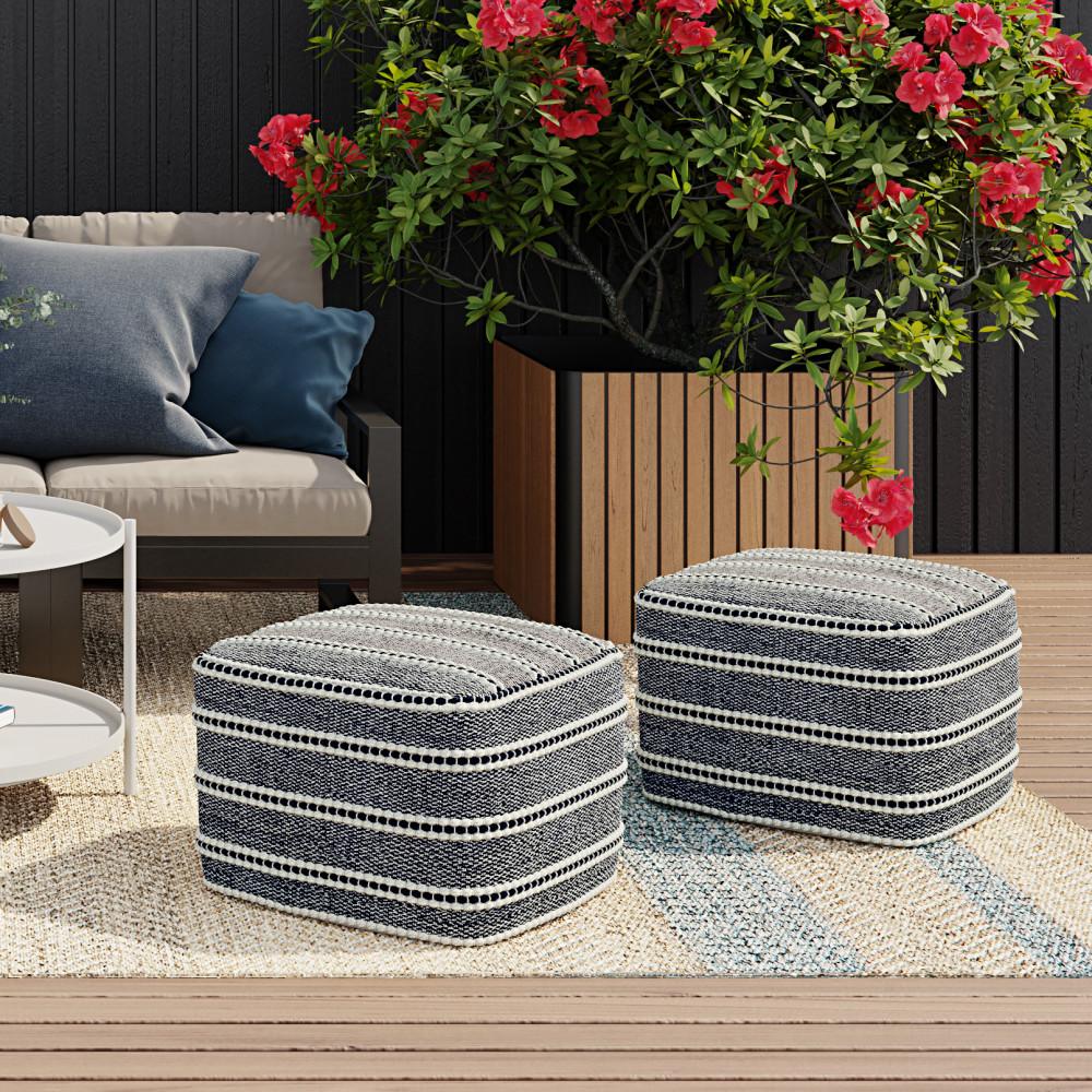 Corrie Square Woven Outdoor/ Indoor Pouf | Pouf Ottomans – Simpli Home
