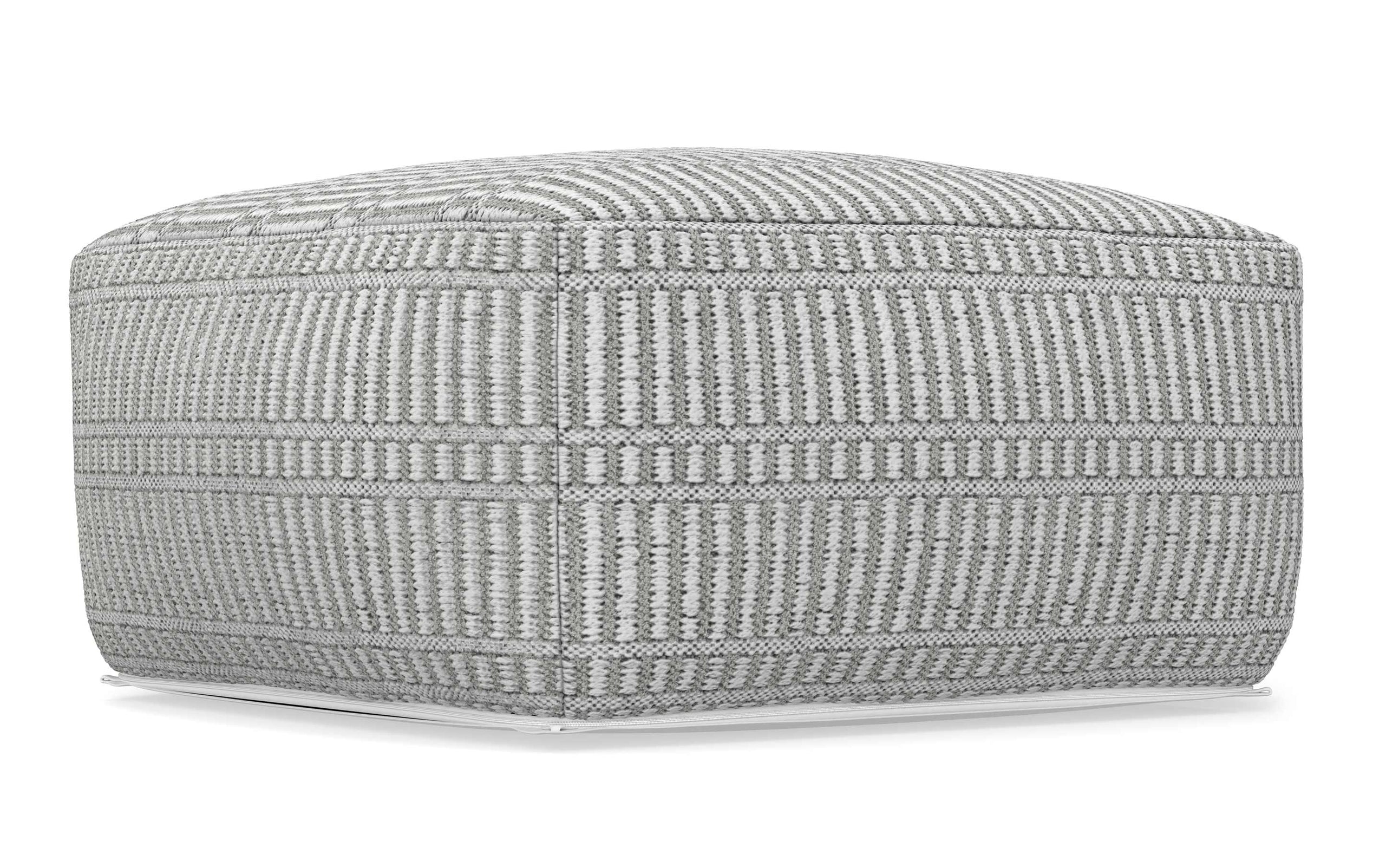 Grey and White | Safford Square Woven Outdoor/ Indoor Pouf