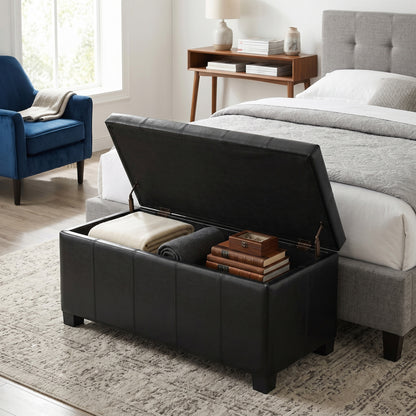 Midnight Black Vegan Leather | Dover Storage Ottoman in Vegan Leather