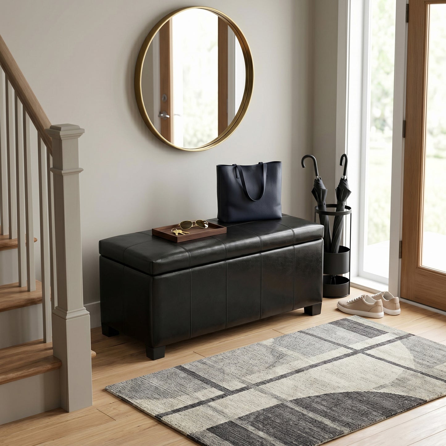 Midnight Black Vegan Leather | Dover Storage Ottoman in Vegan Leather