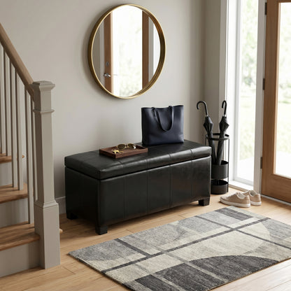Midnight Black Vegan Leather | Dover Storage Ottoman in Vegan Leather