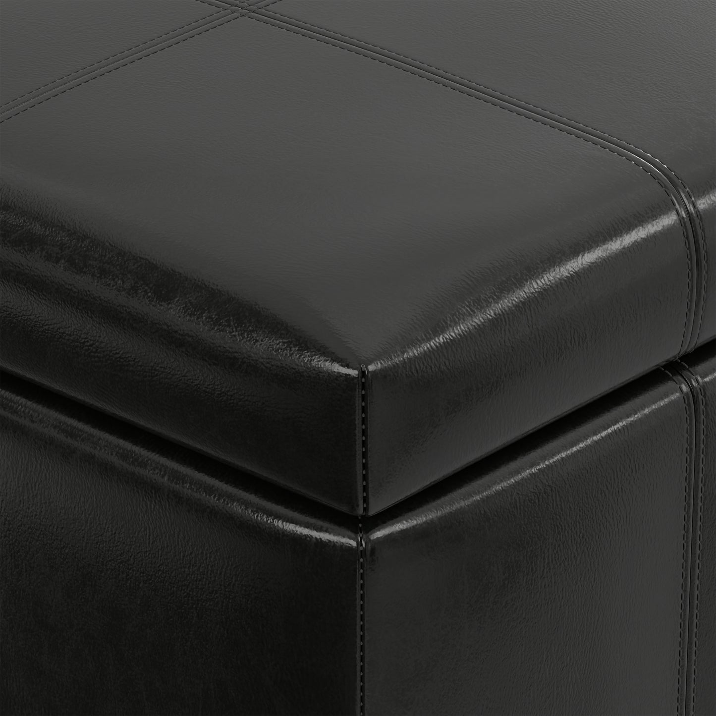 Midnight Black Vegan Leather | Dover Storage Ottoman in Vegan Leather