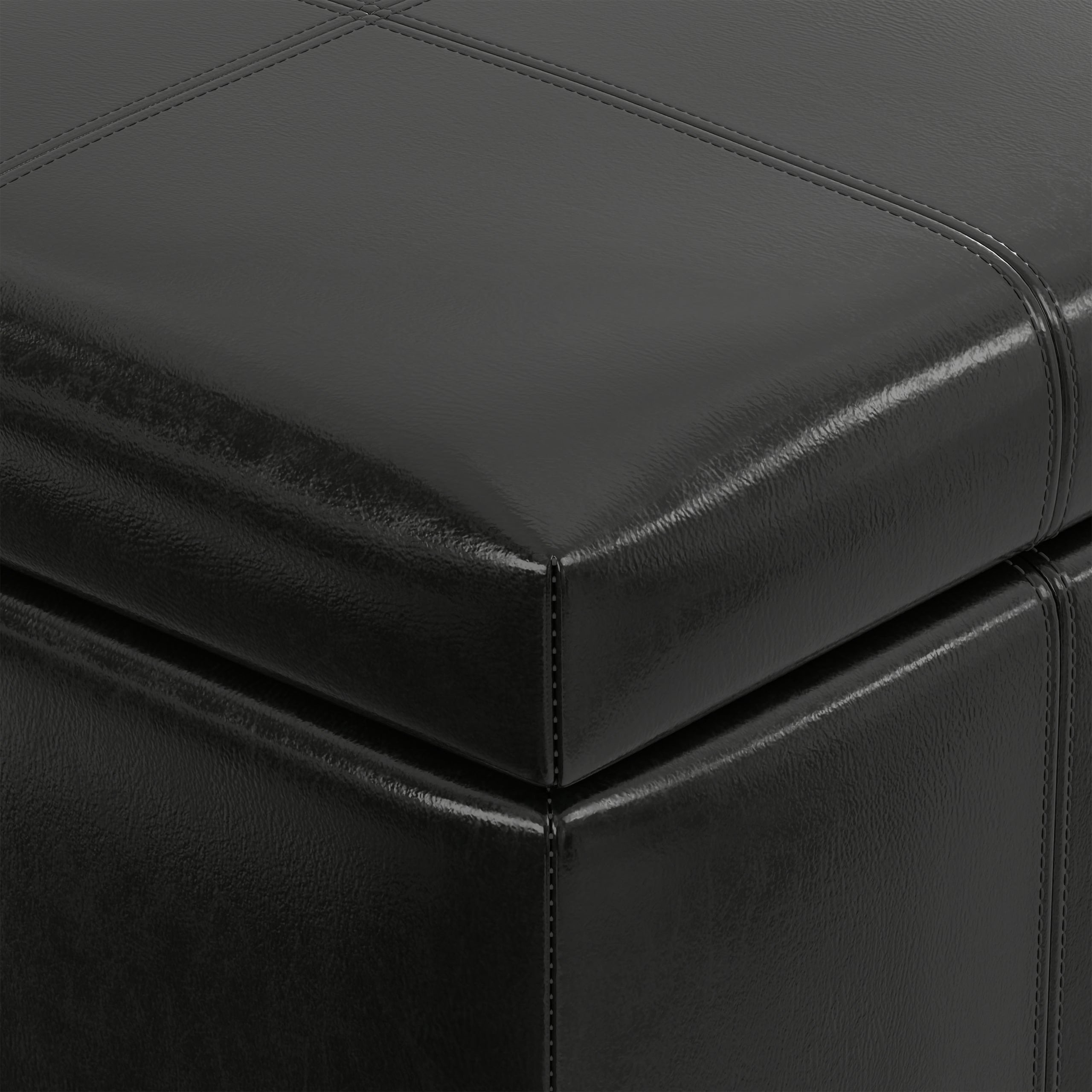 Midnight Black Vegan Leather | Dover Storage Ottoman in Vegan Leather