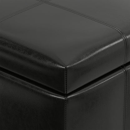 Midnight Black Vegan Leather | Dover Storage Ottoman in Vegan Leather
