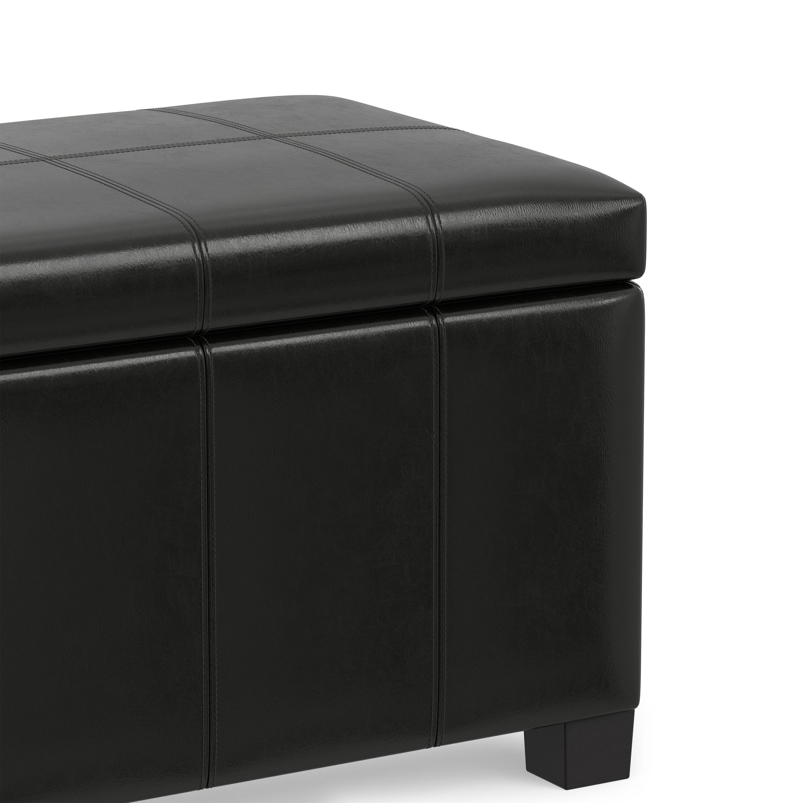 Midnight Black Vegan Leather | Dover Storage Ottoman in Vegan Leather