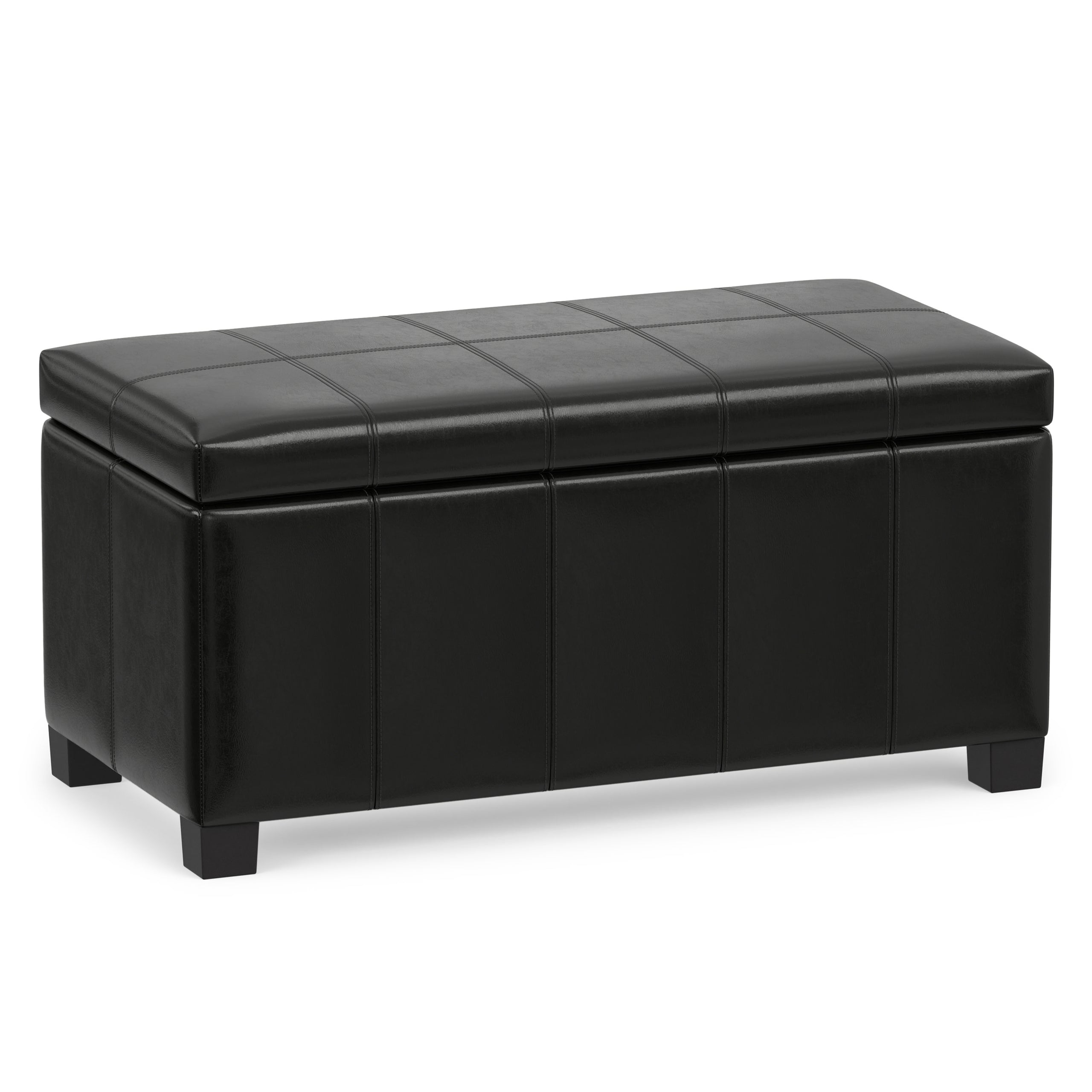 Midnight Black Vegan Leather | Dover Storage Ottoman in Vegan Leather