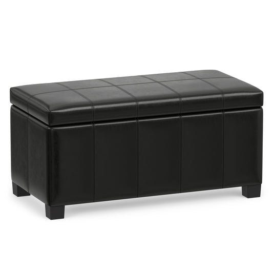 Midnight Black Vegan Leather | Dover Storage Ottoman in Vegan Leather
