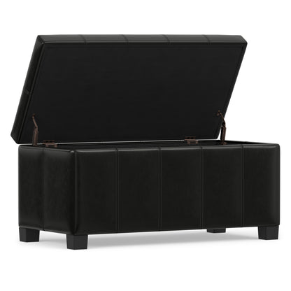 Midnight Black Vegan Leather | Dover Storage Ottoman in Vegan Leather