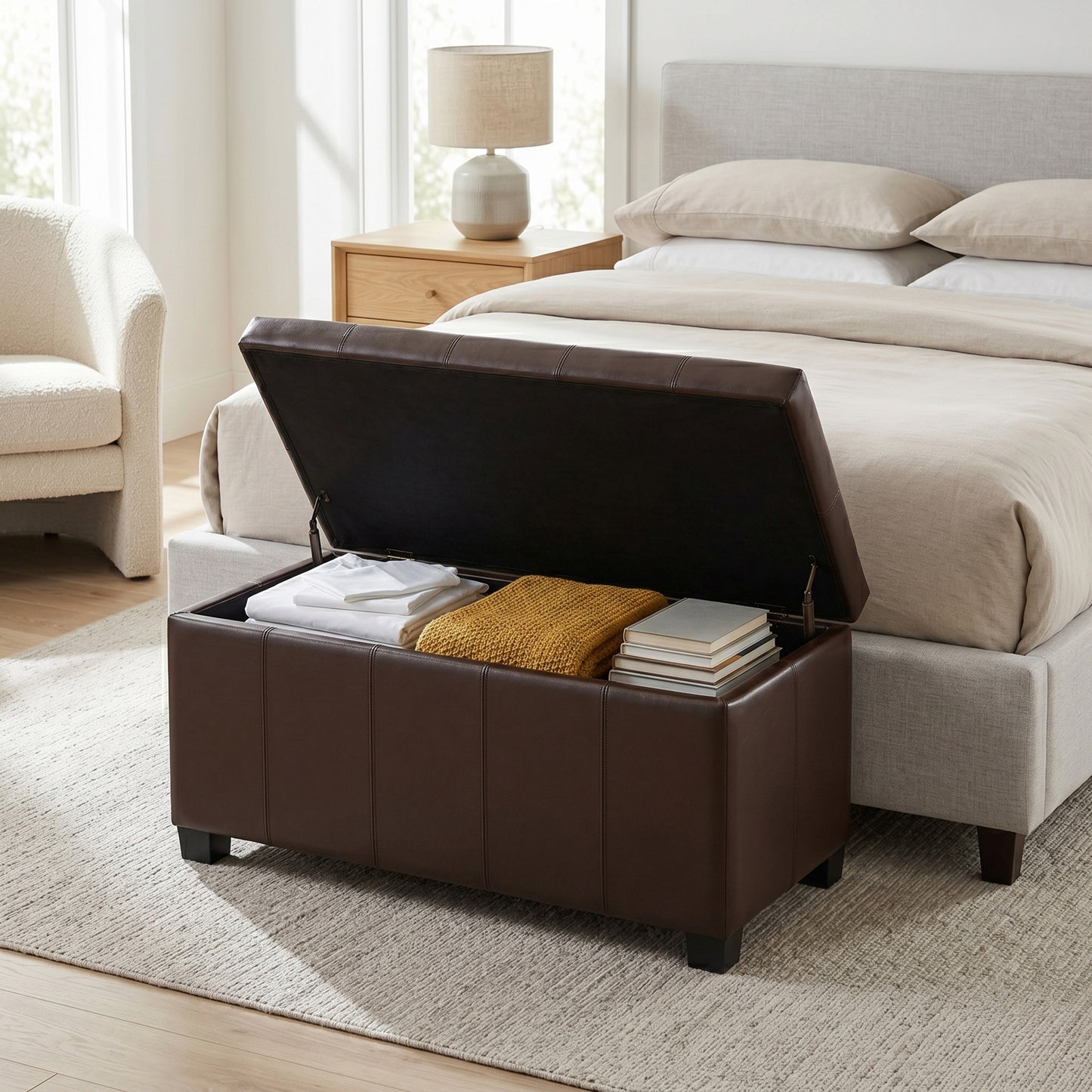 Chocolate Brown Vegan Leather | Dover Storage Ottoman in Vegan Leather