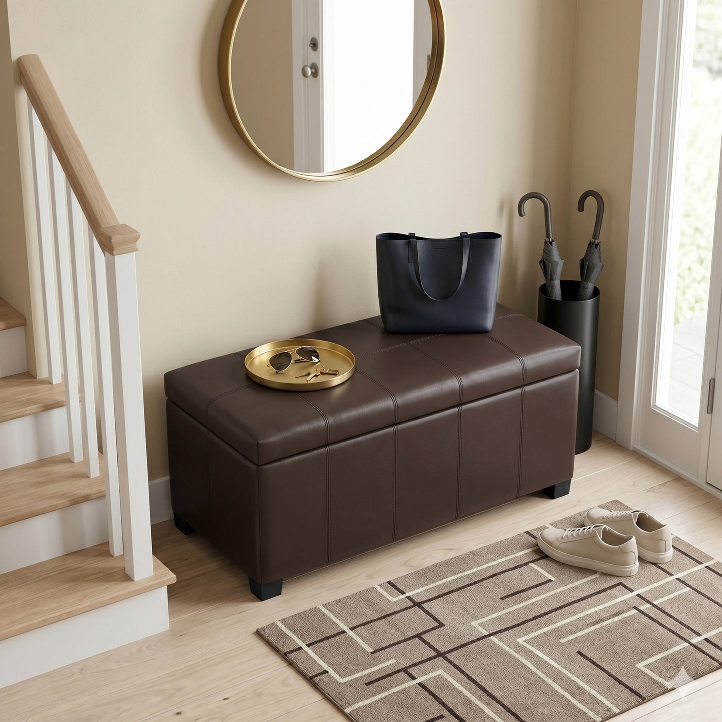 Chocolate Brown Vegan Leather | Dover Storage Ottoman in Vegan Leather