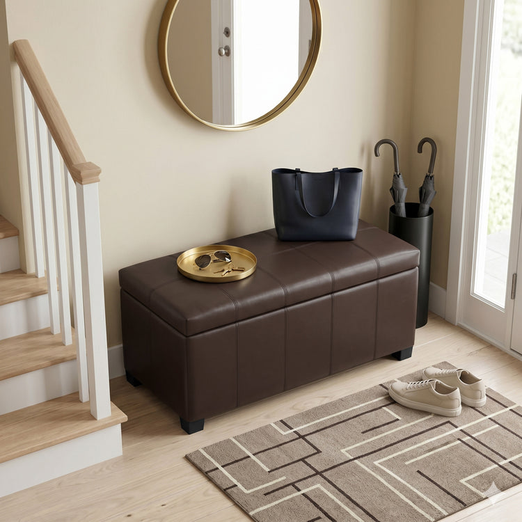 Chocolate Brown Vegan Leather | Dover Storage Ottoman in Vegan Leather