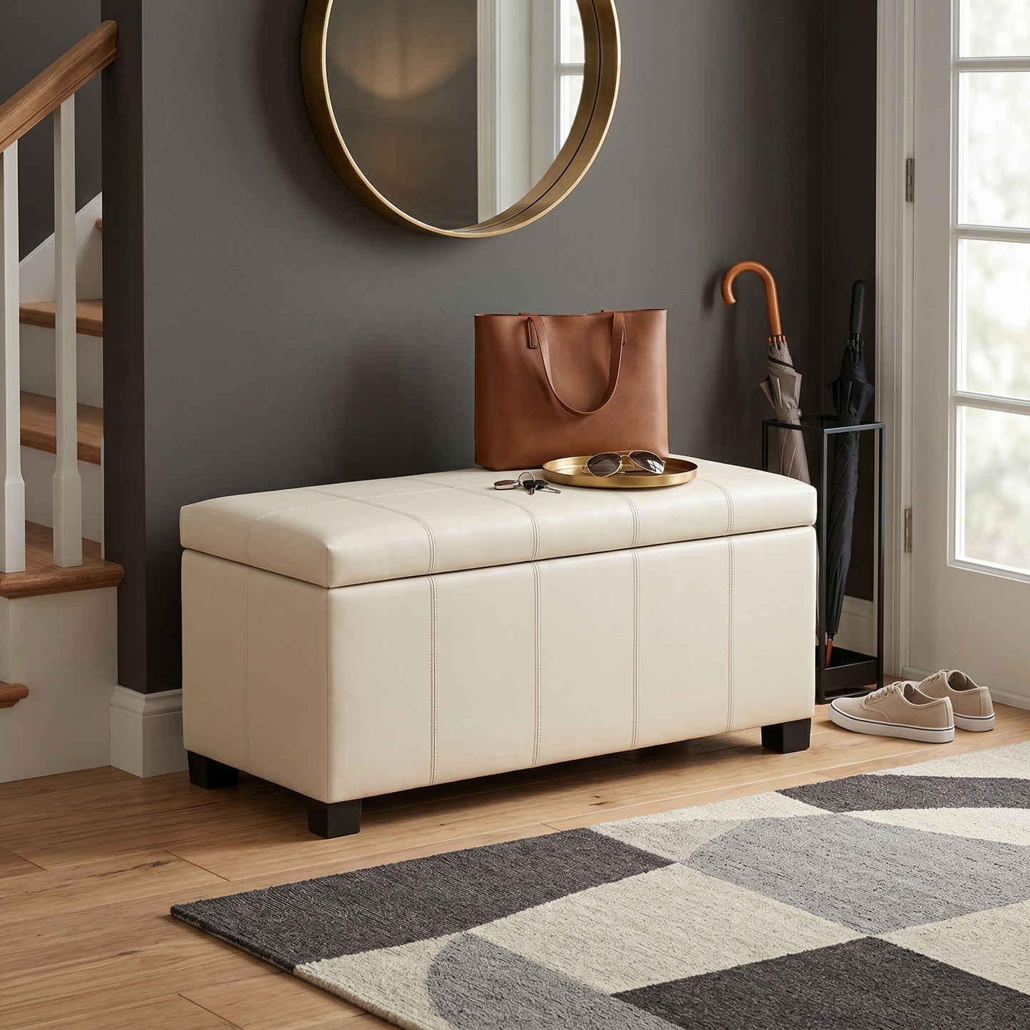 Satin Cream Vegan Leather | Dover Storage Ottoman in Vegan Leather