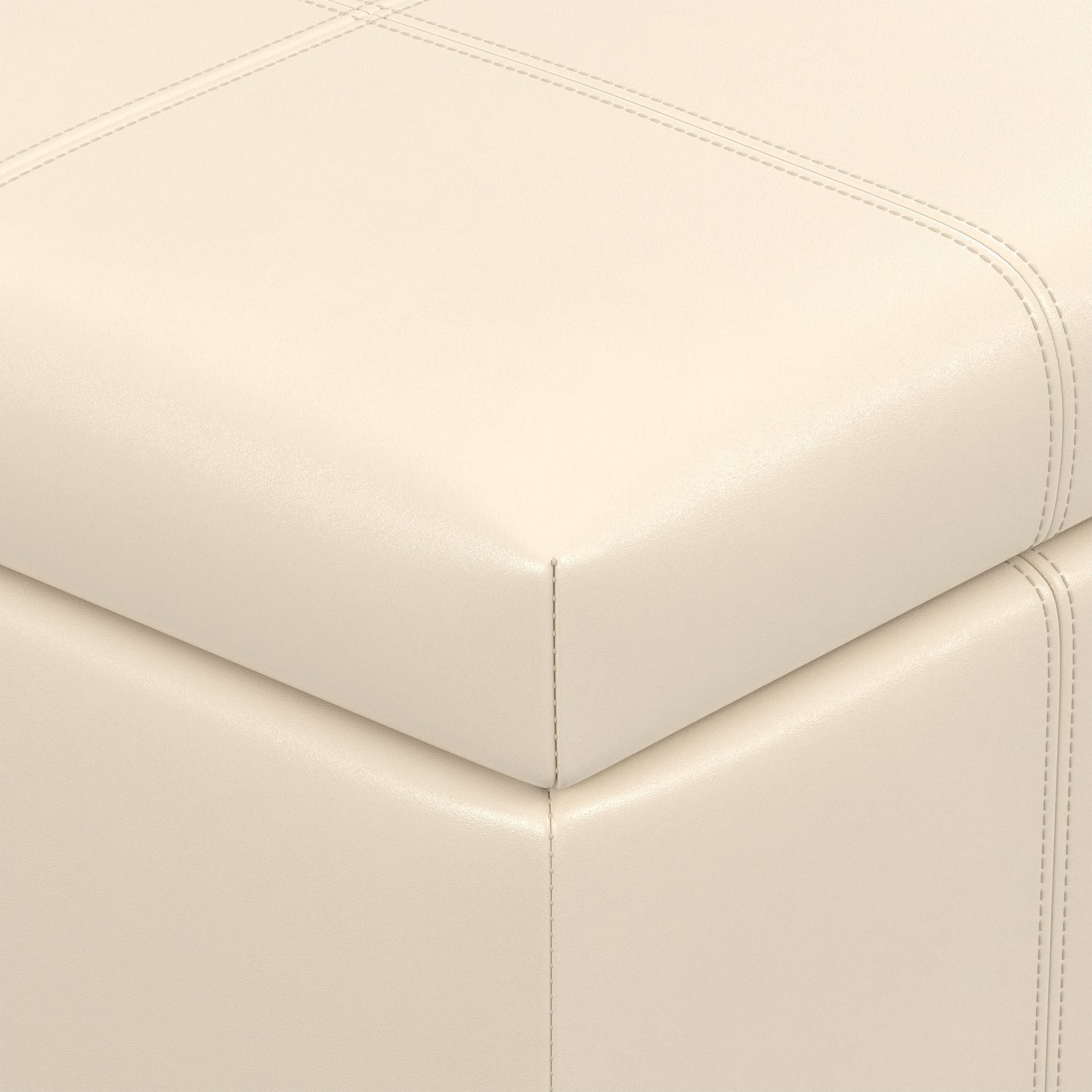 Satin Cream Vegan Leather | Dover Storage Ottoman in Vegan Leather