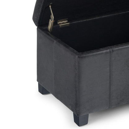 Distressed Black Distressed Vegan Leather | Dover Vegan Leather Storage Ottoman