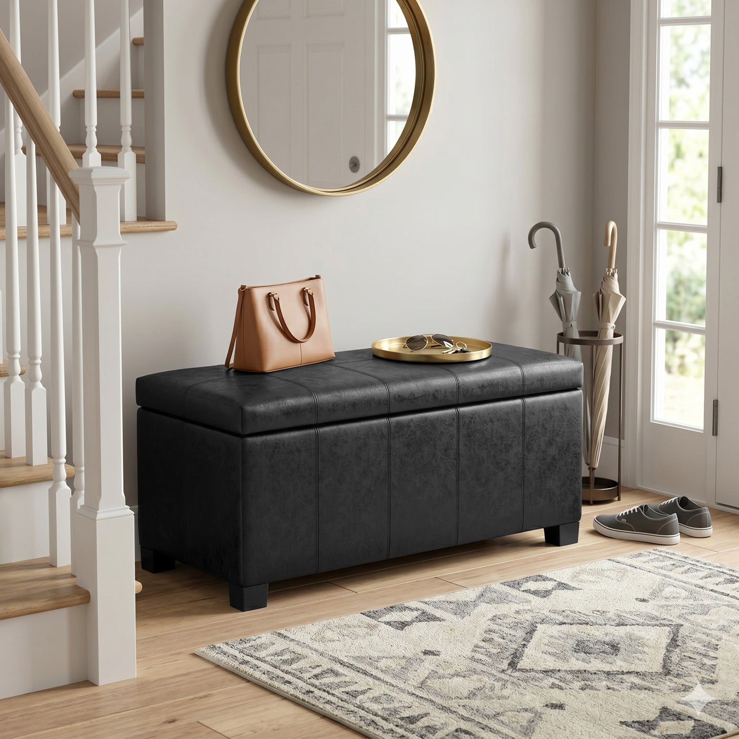 Distressed Black Distressed Vegan Leather | Dover Storage Ottoman in Distressed Vegan Leather