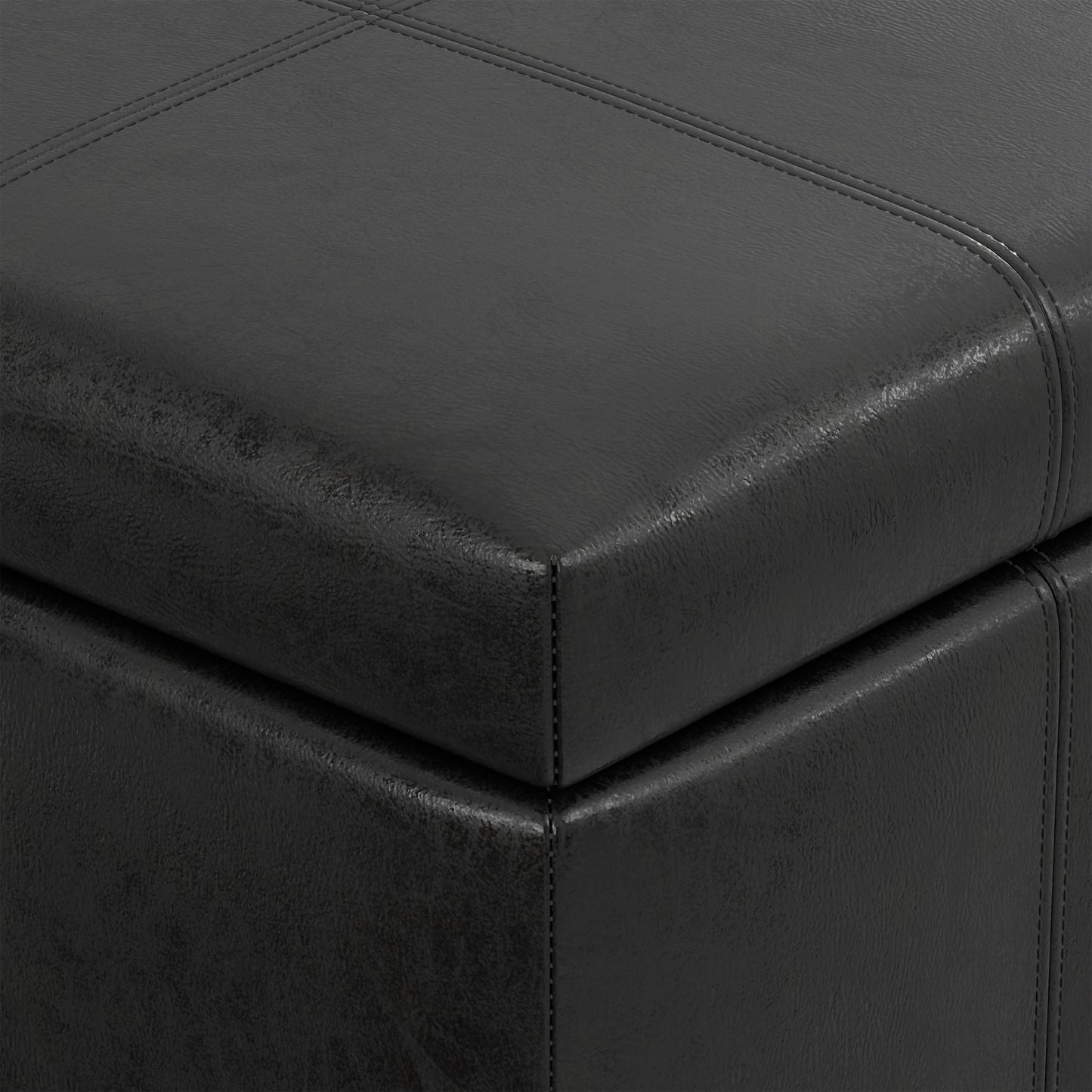 Distressed Black Distressed Vegan Leather | Dover Storage Ottoman in Distressed Vegan Leather
