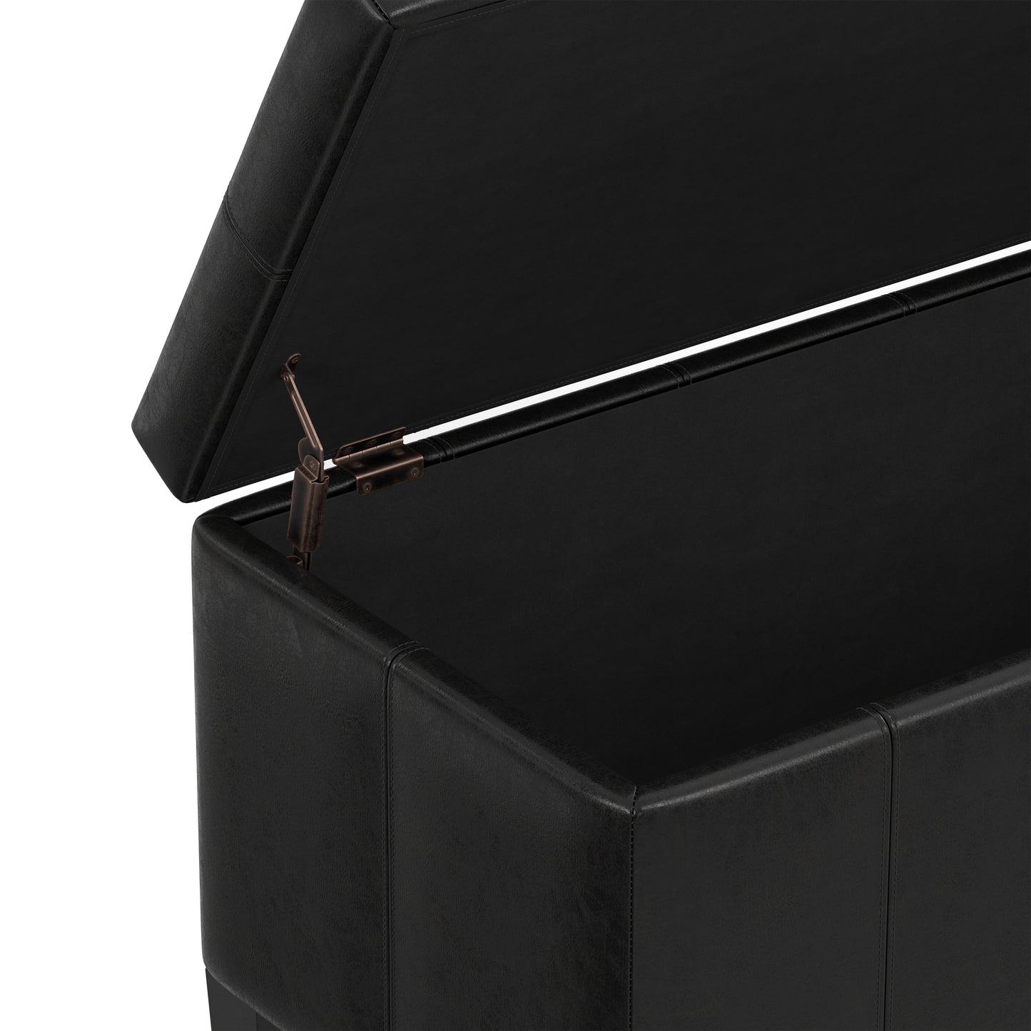 Distressed Black Distressed Vegan Leather | Dover Storage Ottoman in Distressed Vegan Leather